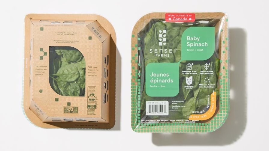 Two packages of Sensei Farms' baby spinach.