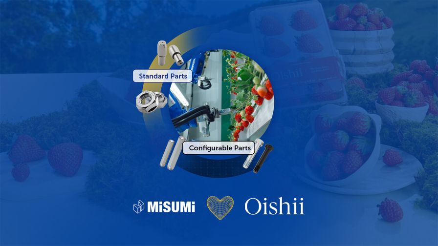 A graphic announcing the strategic partnership between MISUMI and Oishii.