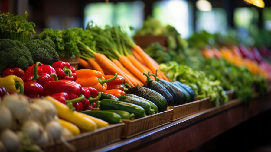 Colorful display of fresh produce at the local market.